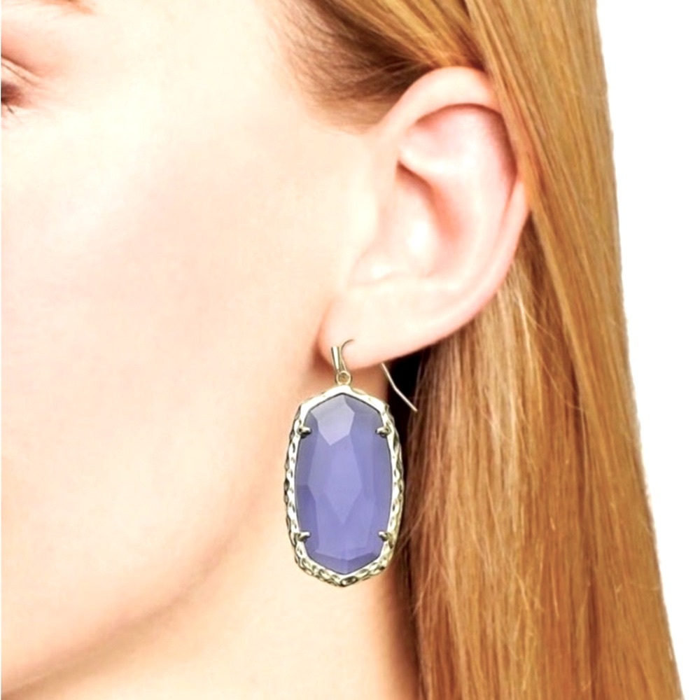 EUC [Kendra Scott] Ella Iolite Purple Crystal Glass Silver Faceted Drop Earrings - Picture 3 of 11